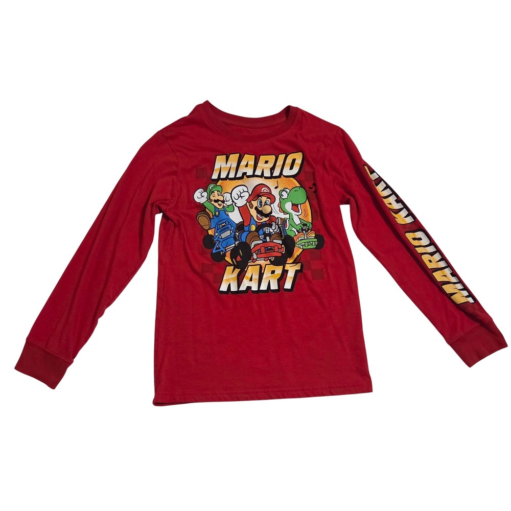 Nintendo Mario Kart Kids Red Long Sleeve Graphic T-Shirt Size L Mario Luigi